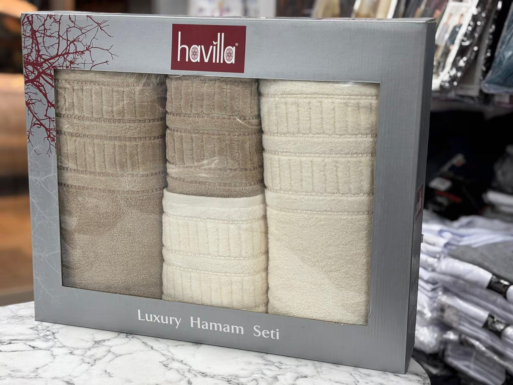 Luxury Turkish Cotton Towel Set 4 Piece Bathroom Set Cream and Beige 2 Bath Towels 2 Hand Towels Soft Hotel Quality Spa Gift