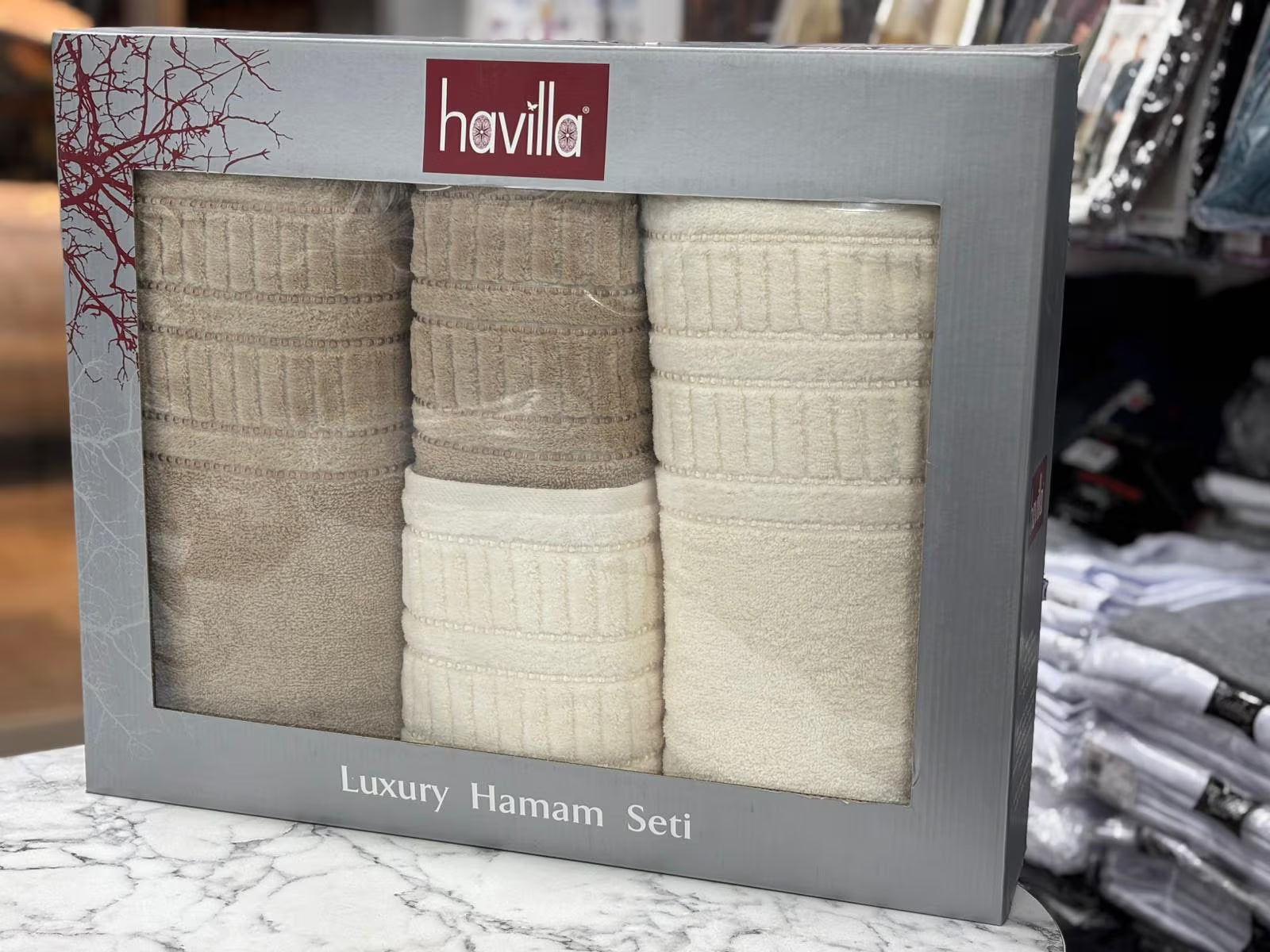 Luxury Turkish Cotton Towel Set 4 Piece Bathroom Set Cream and Beige 2 Bath Towels 2 Hand Towels Soft Hotel Quality Spa Gift