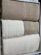 Luxury Turkish Cotton Towel Set 4 Piece Bathroom Set Cream and Beige 2 Bath Towels 2 Hand Towels Soft Hotel Quality Spa Gift