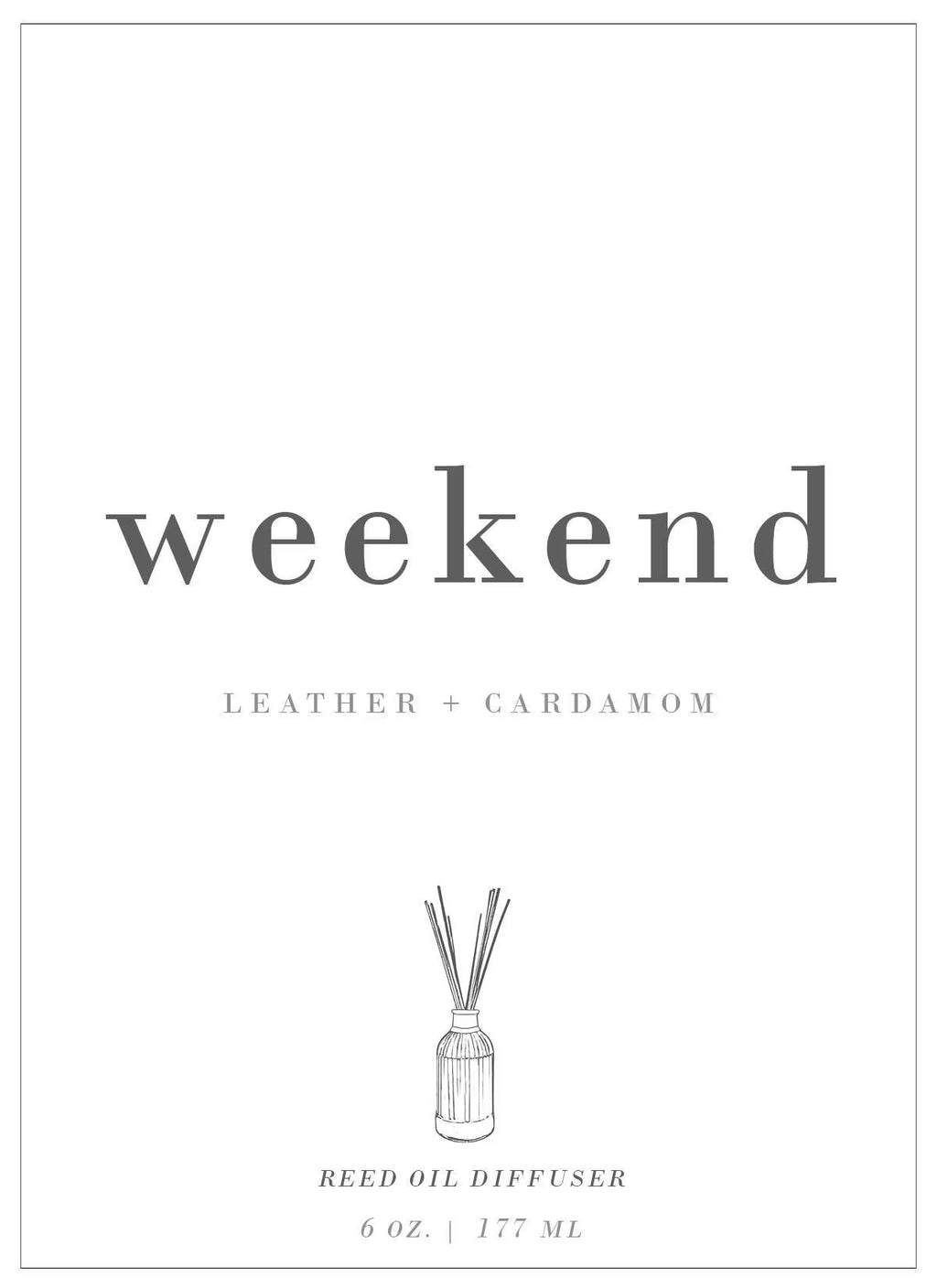 Leather + Cardamom Reed Diffuser | Non-Toxic, Vegan, Hand-Poured 6Oz | WEEKEND
