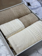 Luxury Turkish Cotton Towel Set 4 Piece Bathroom Set Cream and Beige 2 Bath Towels 2 Hand Towels Soft Hotel Quality Spa Gift