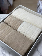 Luxury Turkish Cotton Towel Set 4 Piece Bathroom Set Cream and Beige 2 Bath Towels 2 Hand Towels Soft Hotel Quality Spa Gift